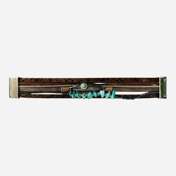 Multi Layer Turquoise Beads Magnetic Buckle Bohemian Wrap Bracelet Leather - Picture 4 of 7